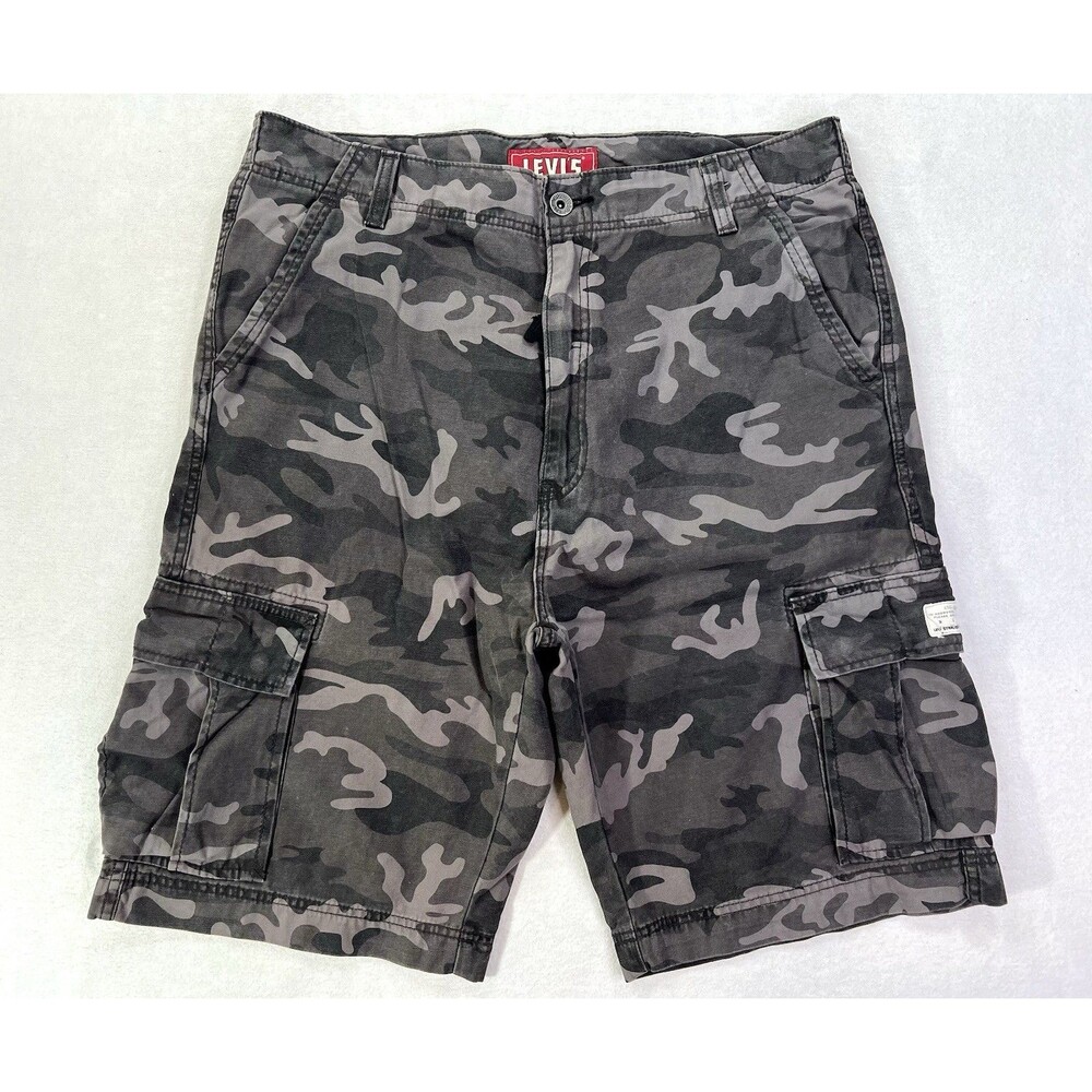 Levi Strauss Camo Cargo Shorts Mens 38 Black Gray 12” Inseam